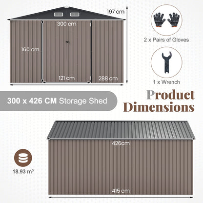 426 cm x 300 cm Outdoor Storage Shed Large Garden Tool House-Grey