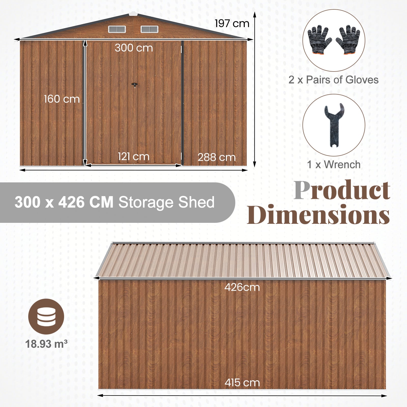 426 cm x 300 cm Outdoor Storage Shed Large Garden Tool House-Wood