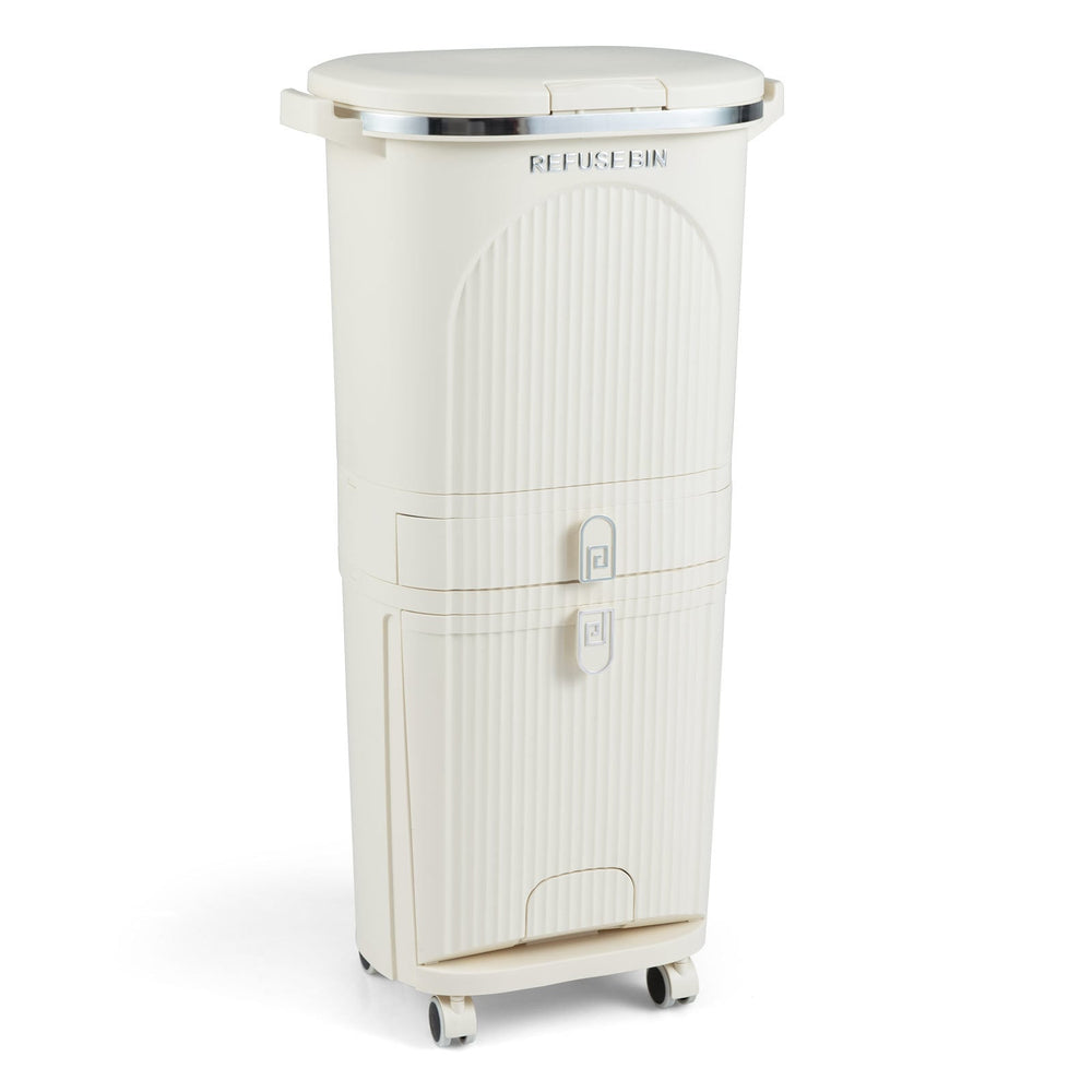42L Kitchen Trash Can with Lid and 2 Detachable Buckets-Beige