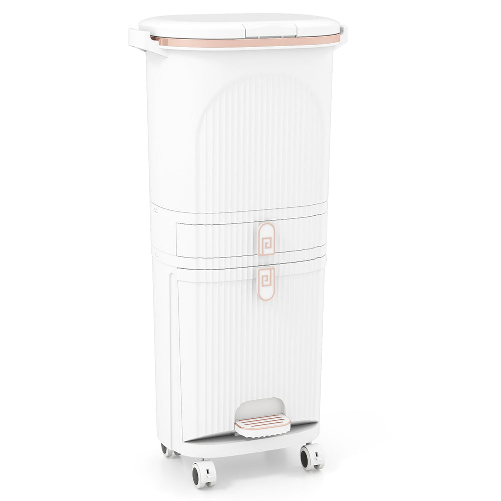 42L Kitchen Trash Can with Lid and 2 Detachable Buckets-White