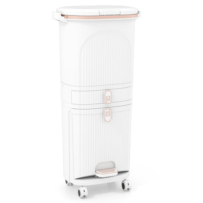 42L Kitchen Trash Can with Lid and 2 Detachable Buckets-White