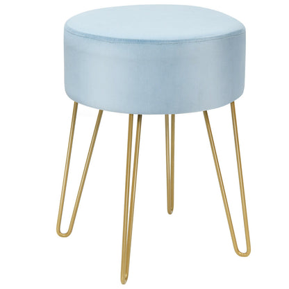 Velvet Modern Round Footstool Ottoman Makeup Dressing Chair-Blue