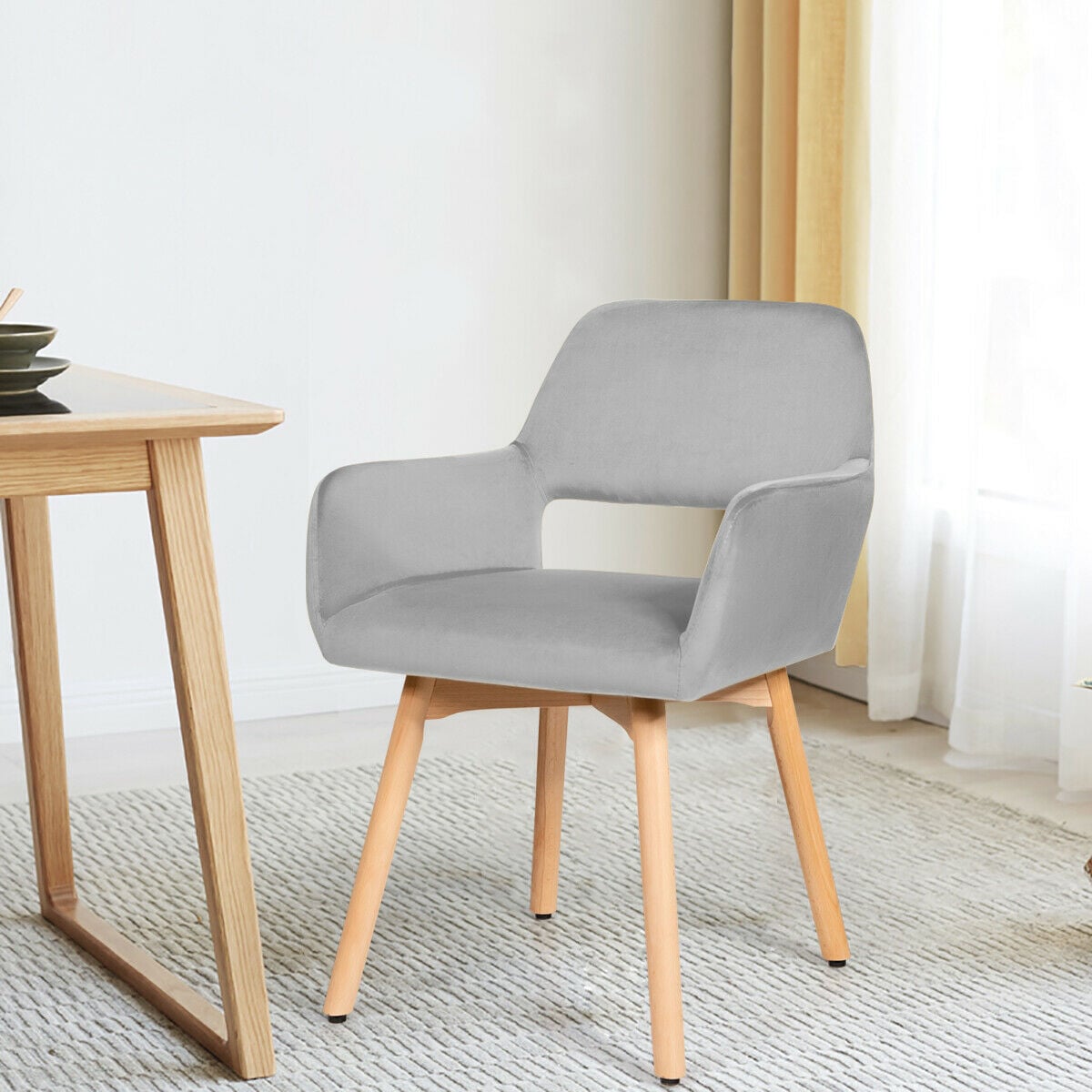 2 Pieces Retro Styled Velvet Chairs-Grey