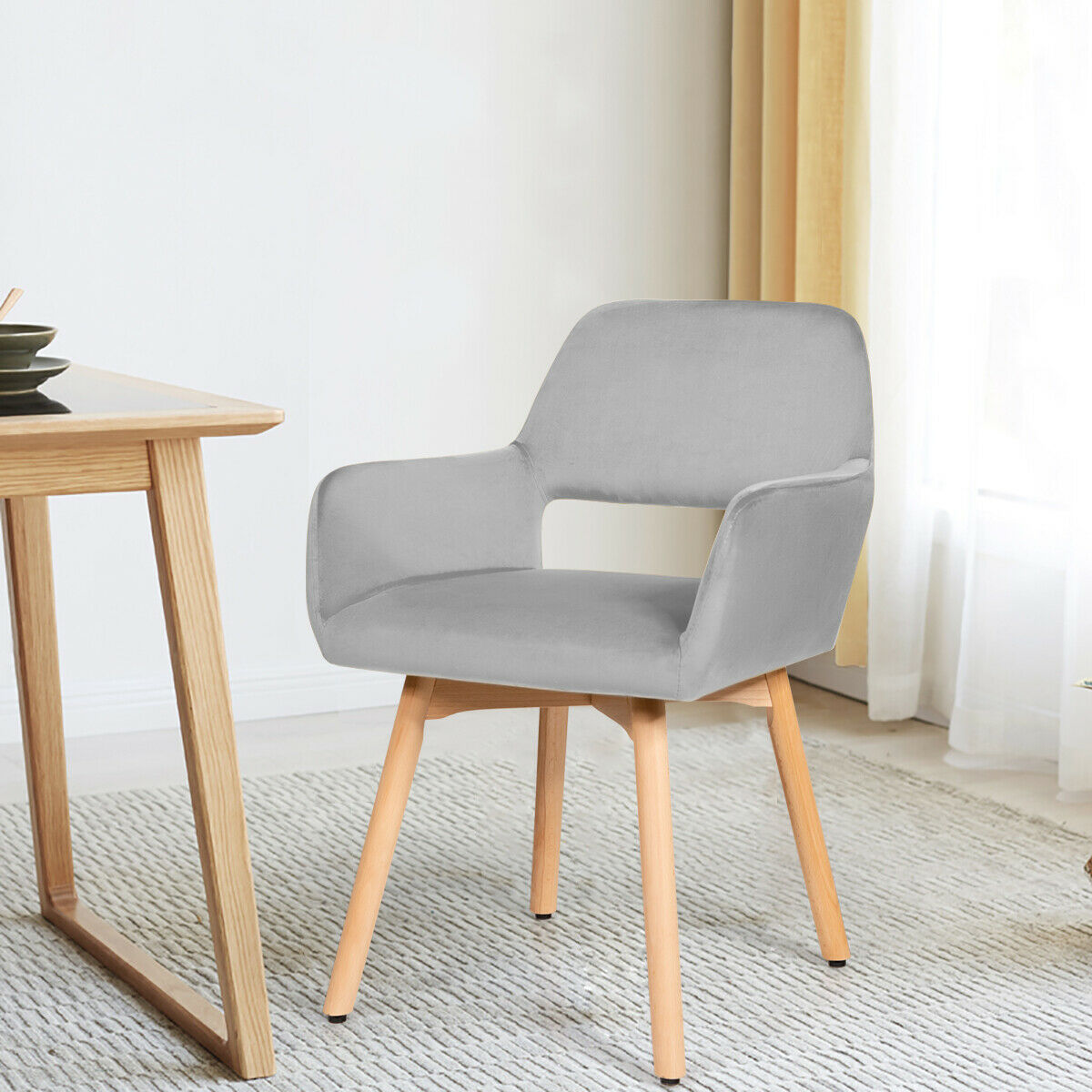 2 Pieces Retro Styled Velvet Chairs-Grey
