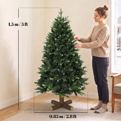 HOMCOM Artificial Christmas Tree, Hinged Xmas Tree with 1620 PE & PVC Branch Tips, 5ft, Green
