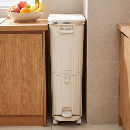 43L Kitchen Trash Can with Lid Double-Layer Sorting Trash Bin-Beige