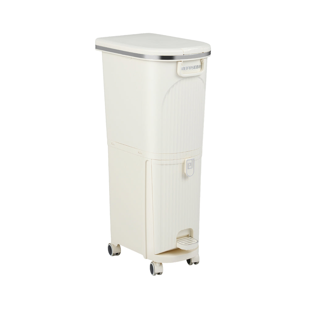 43L Kitchen Trash Can with Lid Double-Layer Sorting Trash Bin-Beige