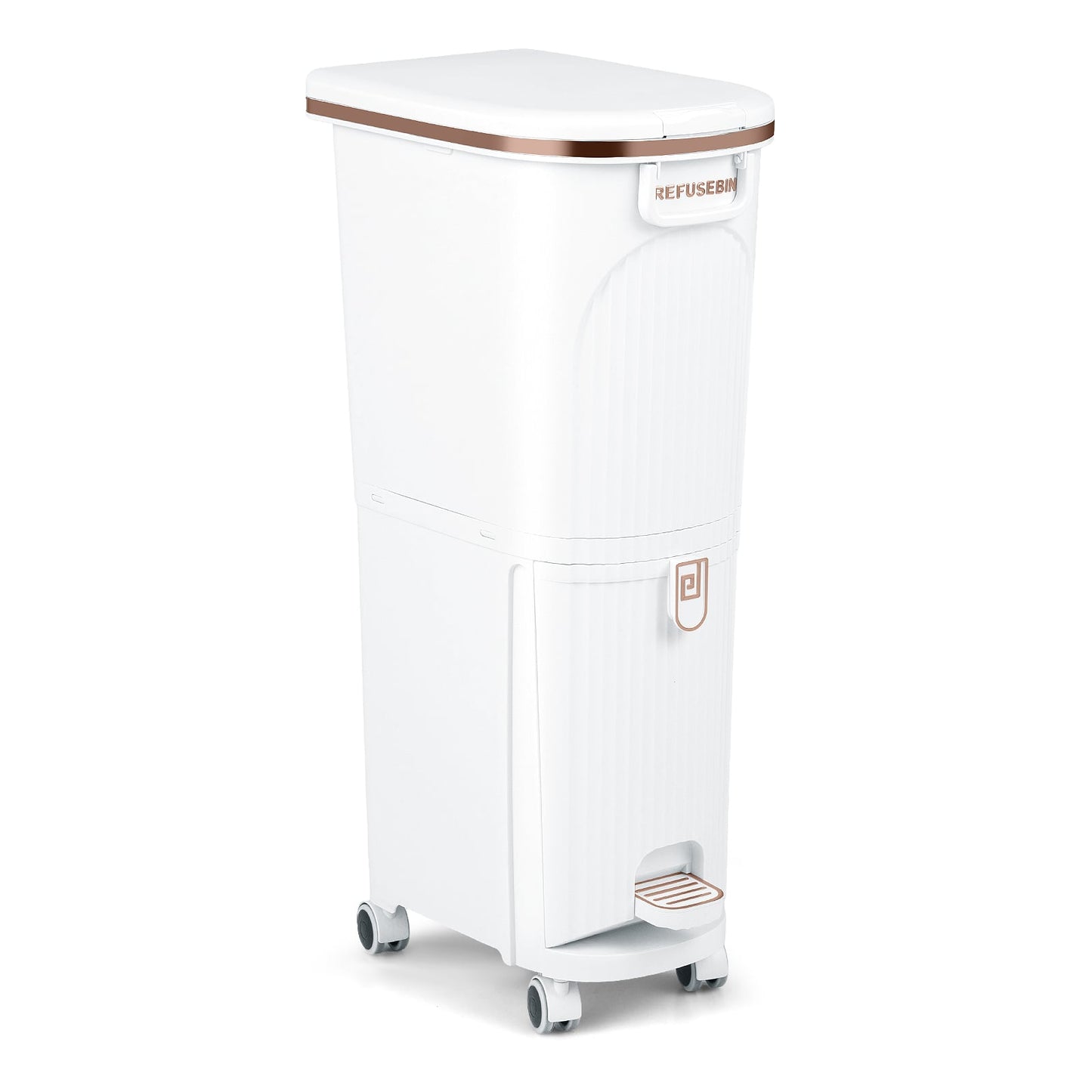 43L Kitchen Trash Can with Lid Double-Layer Sorting Trash Bin-White