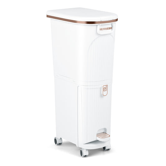 43L Kitchen Trash Can with Lid Double-Layer Sorting Trash Bin-White