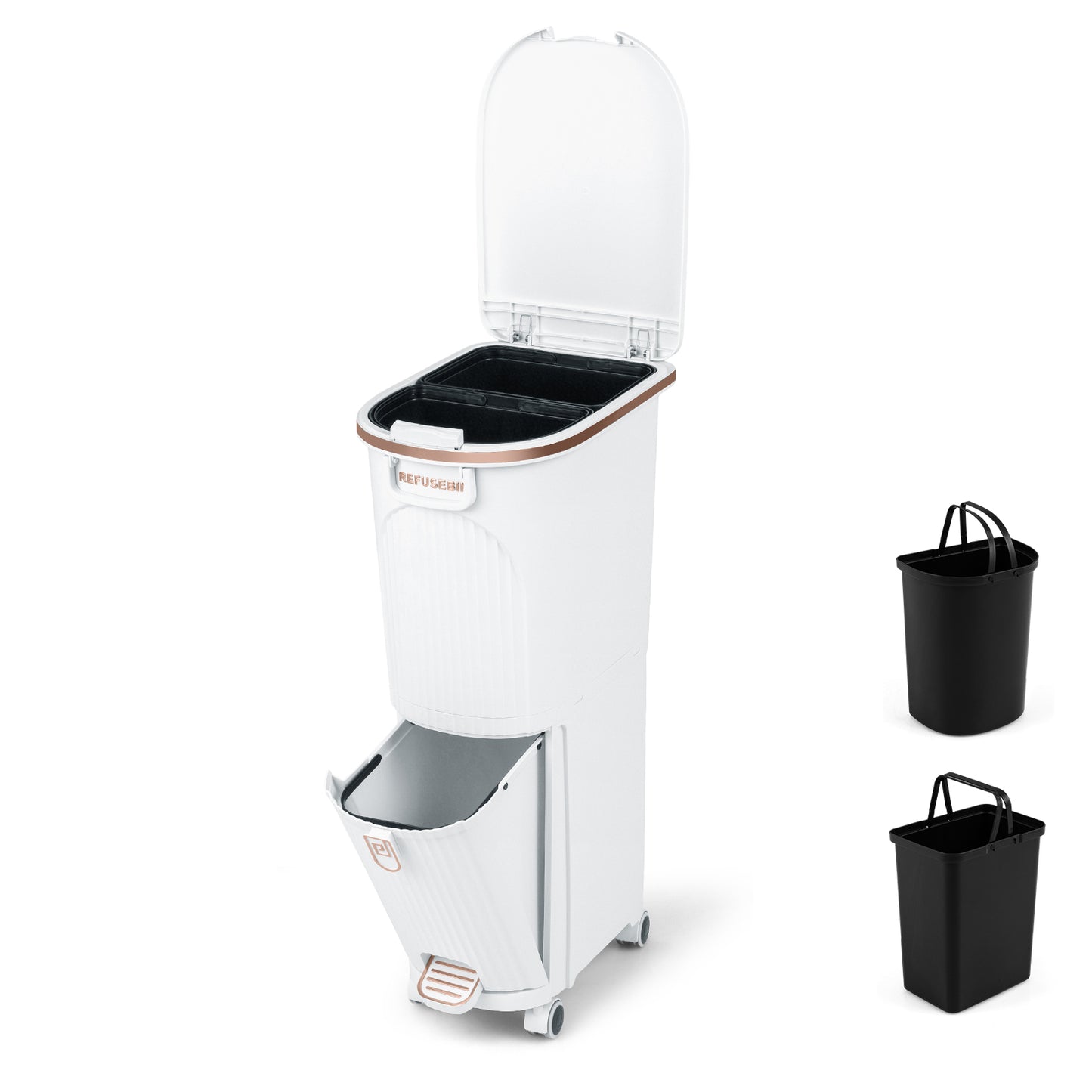 43L Kitchen Trash Can with Lid Double-Layer Sorting Trash Bin-White