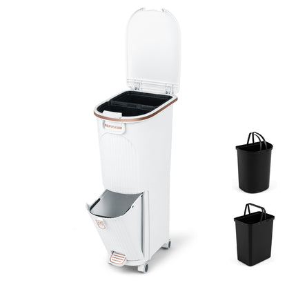 43L Kitchen Trash Can with Lid Double-Layer Sorting Trash Bin-White