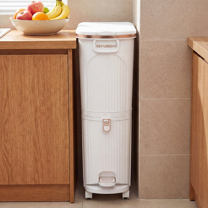 43L Kitchen Trash Can with Lid Double-Layer Sorting Trash Bin-White