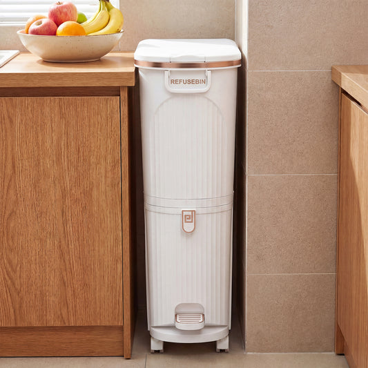 43L Kitchen Trash Can with Lid Double-Layer Sorting Trash Bin-White