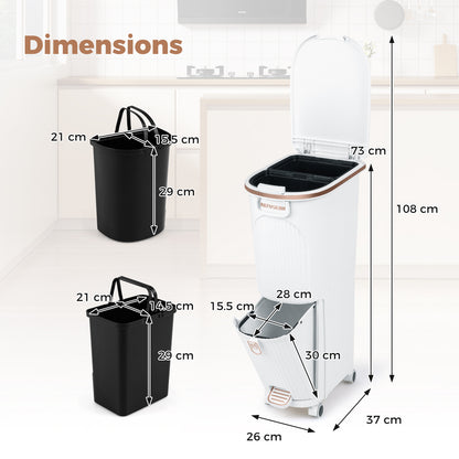 43L Kitchen Trash Can with Lid Double-Layer Sorting Trash Bin-White