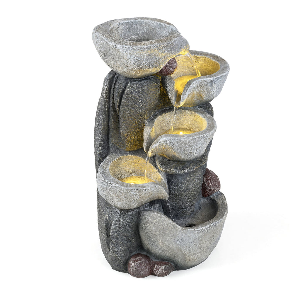 44.5 cm 5-Tier Outdoor Water Fountain with LED Lights and with Pump for Patio