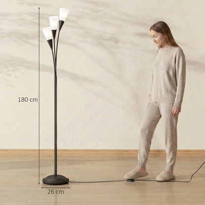 HOMCOM Modern Standing Lamp, 3-Light Upright Floor Lamps for Living Room, Black
