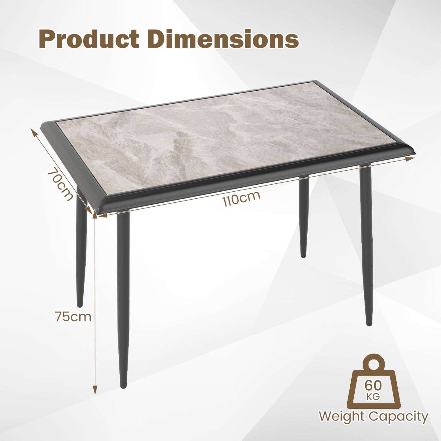 44 Inch Sintered Stone Dining Table with Metal Frame for Dining Room-Grey
