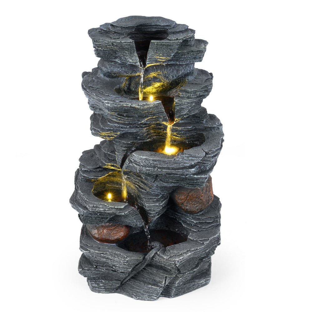 45.5 cm Outdoor Water Fountain with LED Lights and 5-Tier Tabletop Cascading Rock Waterfall Feature