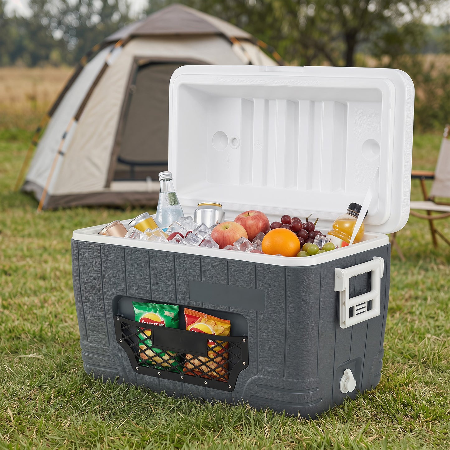 45 L Insulated Portable Cooler Hard Shell with 4 Cup Holders and Drain Plug-Grey