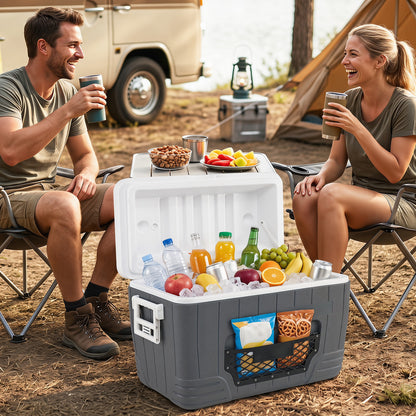 45 L Insulated Portable Cooler Hard Shell with 4 Cup Holders and Drain Plug-Grey