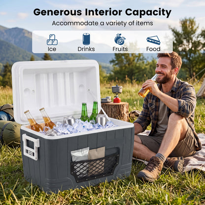 45 L Insulated Portable Cooler Hard Shell with 4 Cup Holders and Drain Plug-Grey