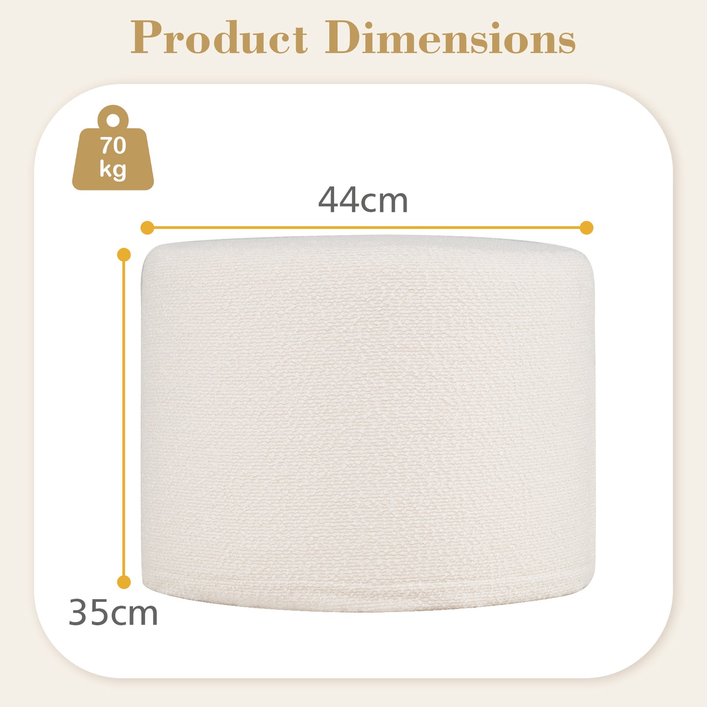 45 cm x 35 cm Round Pouf Ottoman with Loop Yarn Fabric and Machine-washable Cover-White
