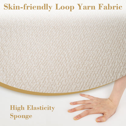 45 cm x 35 cm Round Pouf Ottoman with Loop Yarn Fabric and Machine-washable Cover-White