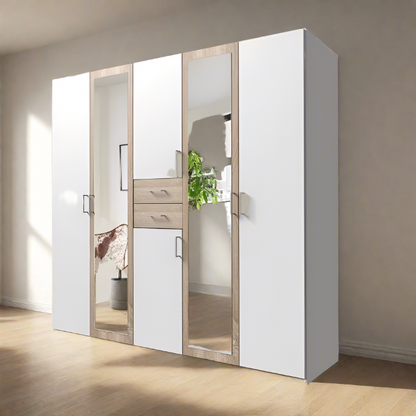 DAKAR 5 Door Wardrobe White and Oak 225cm