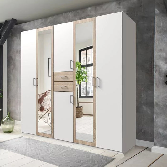 DAKAR 5 Door Wardrobe White and Oak 225cm