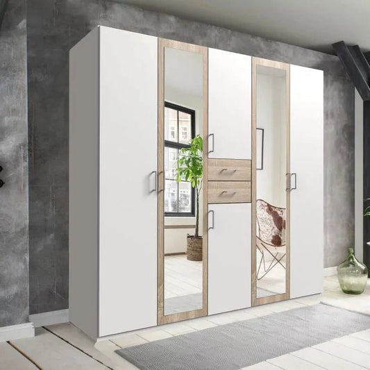 DAKAR 5 Door Wardrobe White and Oak 225cm