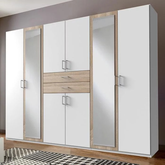 DAKAR 6 Door Wardrobe White and Oak 270cm