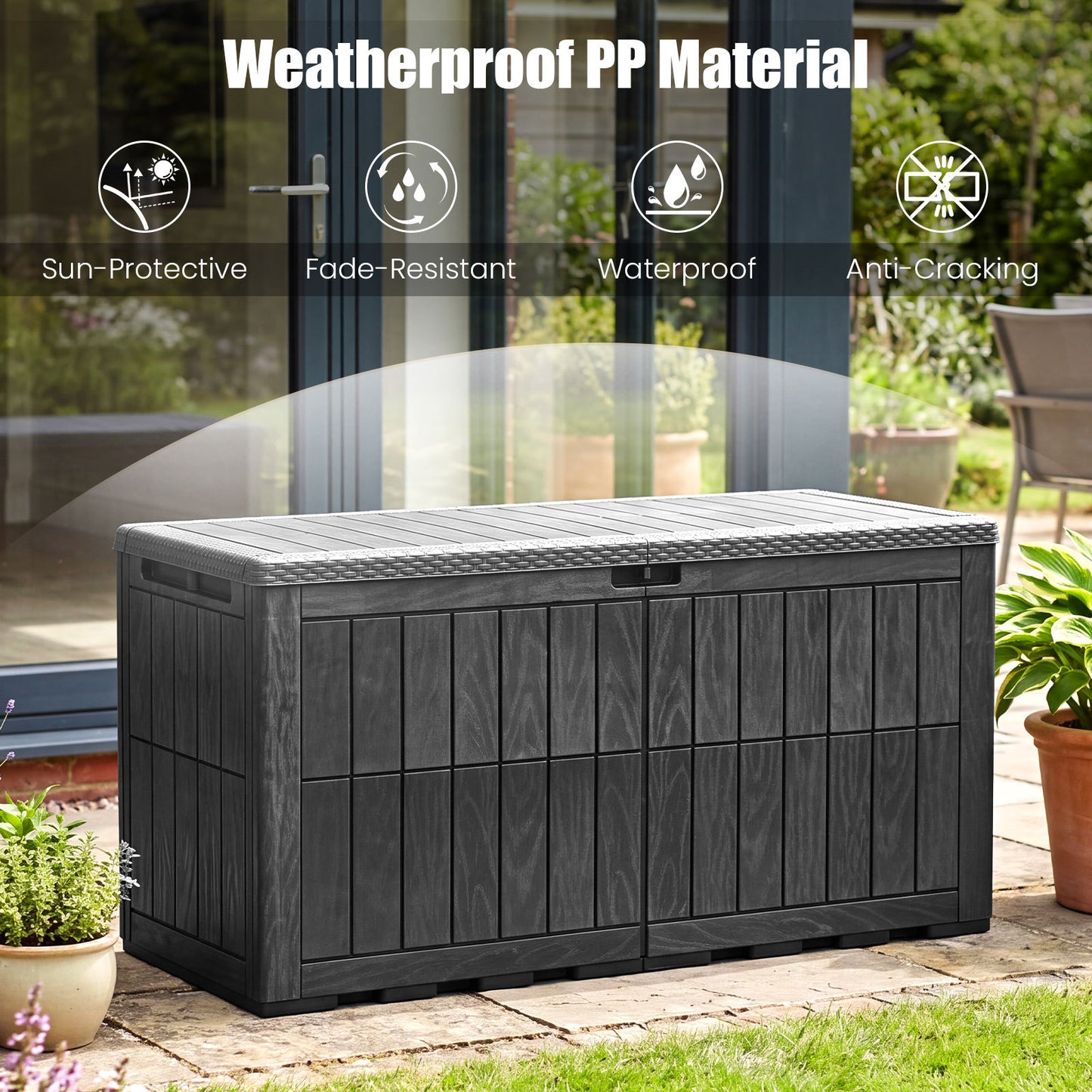 455 L Outdoor Waterproof Lockable Deck Box with Lid and Handles-Black