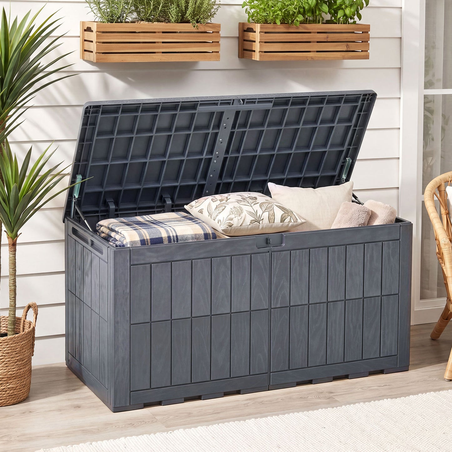 455 L Outdoor Waterproof Lockable Deck Box with Lid and Handles-Grey