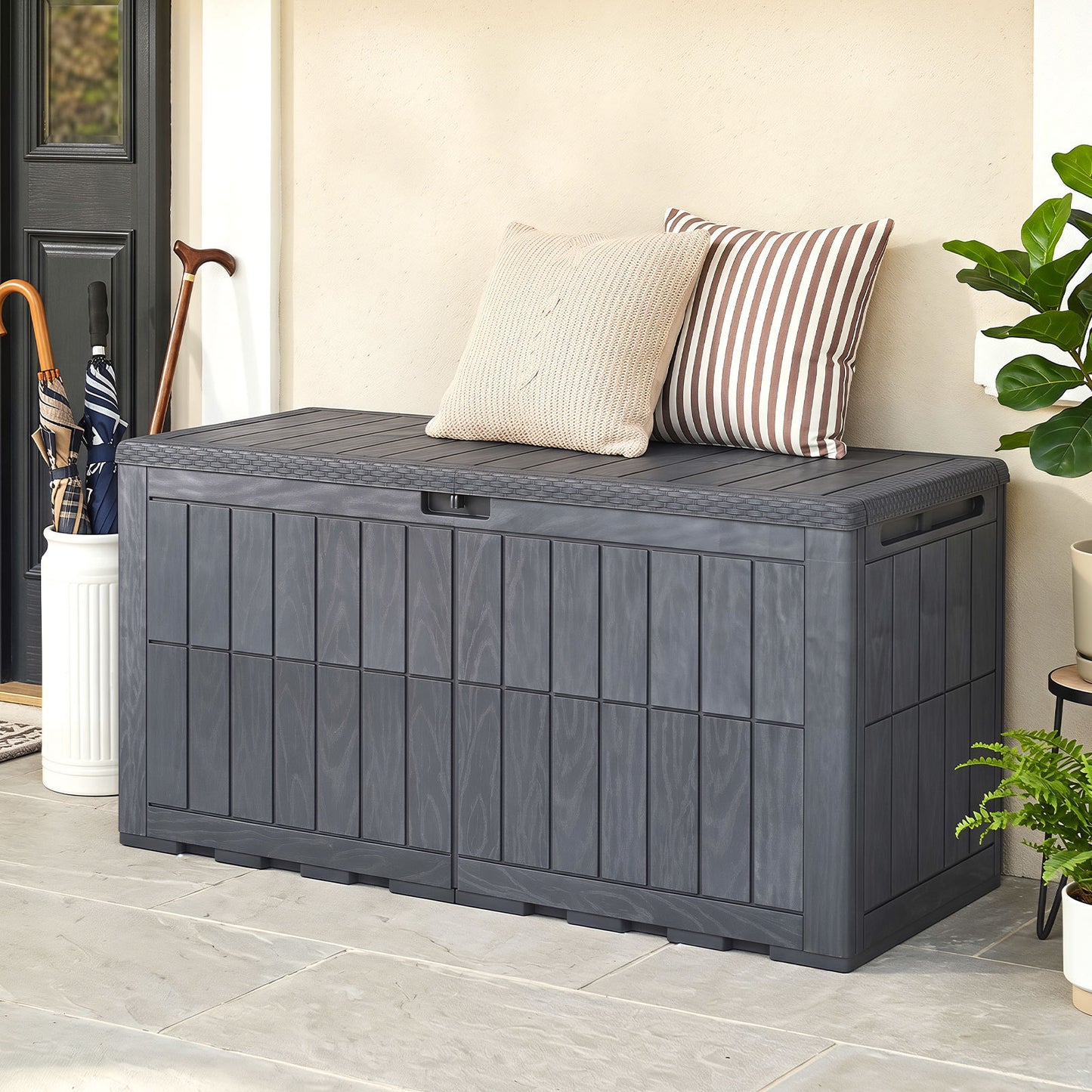 455 L Outdoor Waterproof Lockable Deck Box with Lid and Handles-Grey
