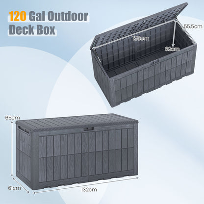 455 L Outdoor Waterproof Lockable Deck Box with Lid and Handles-Grey