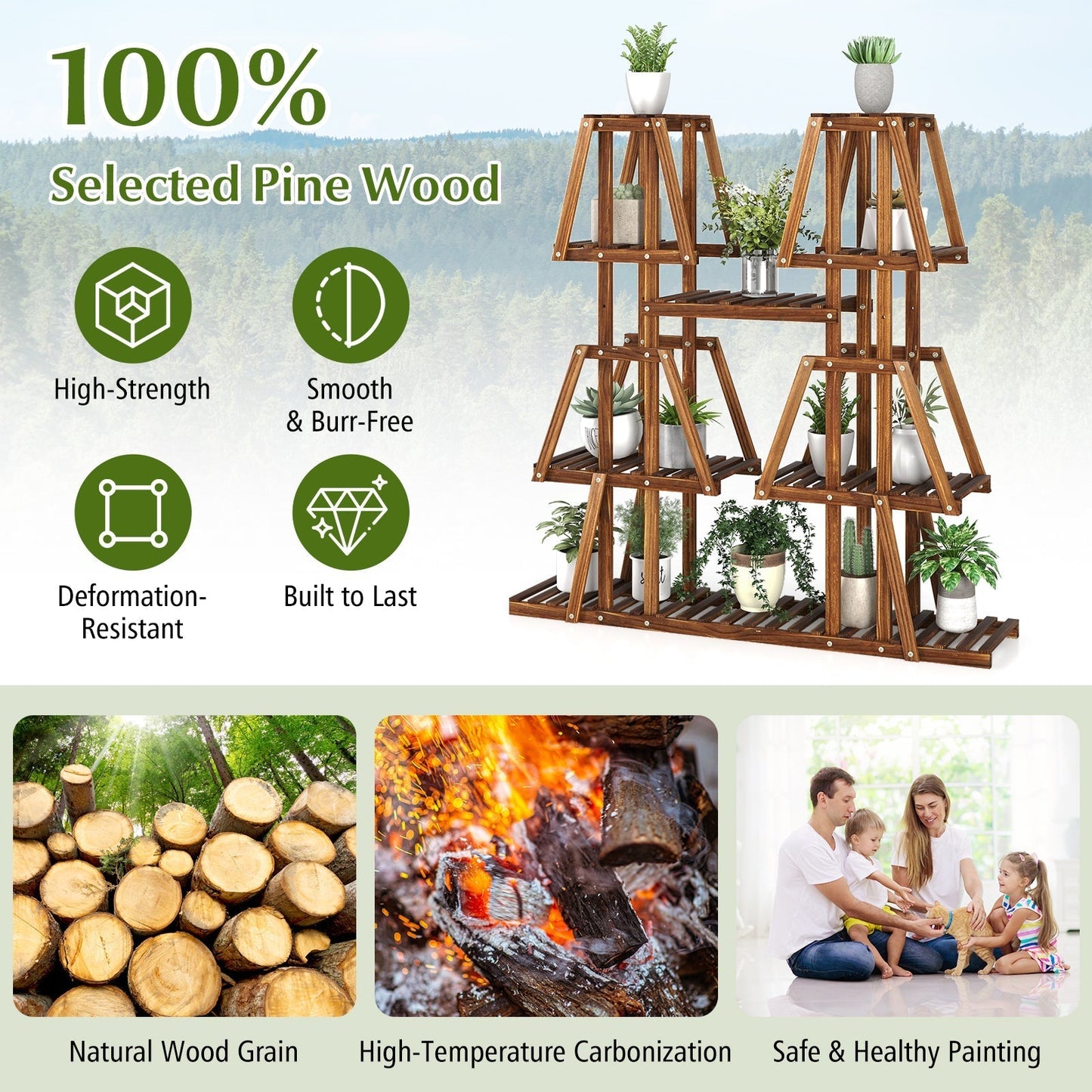 114 cm Tall Wood Plant Stand 5-Tier 10 Potted Plant Holder Rack