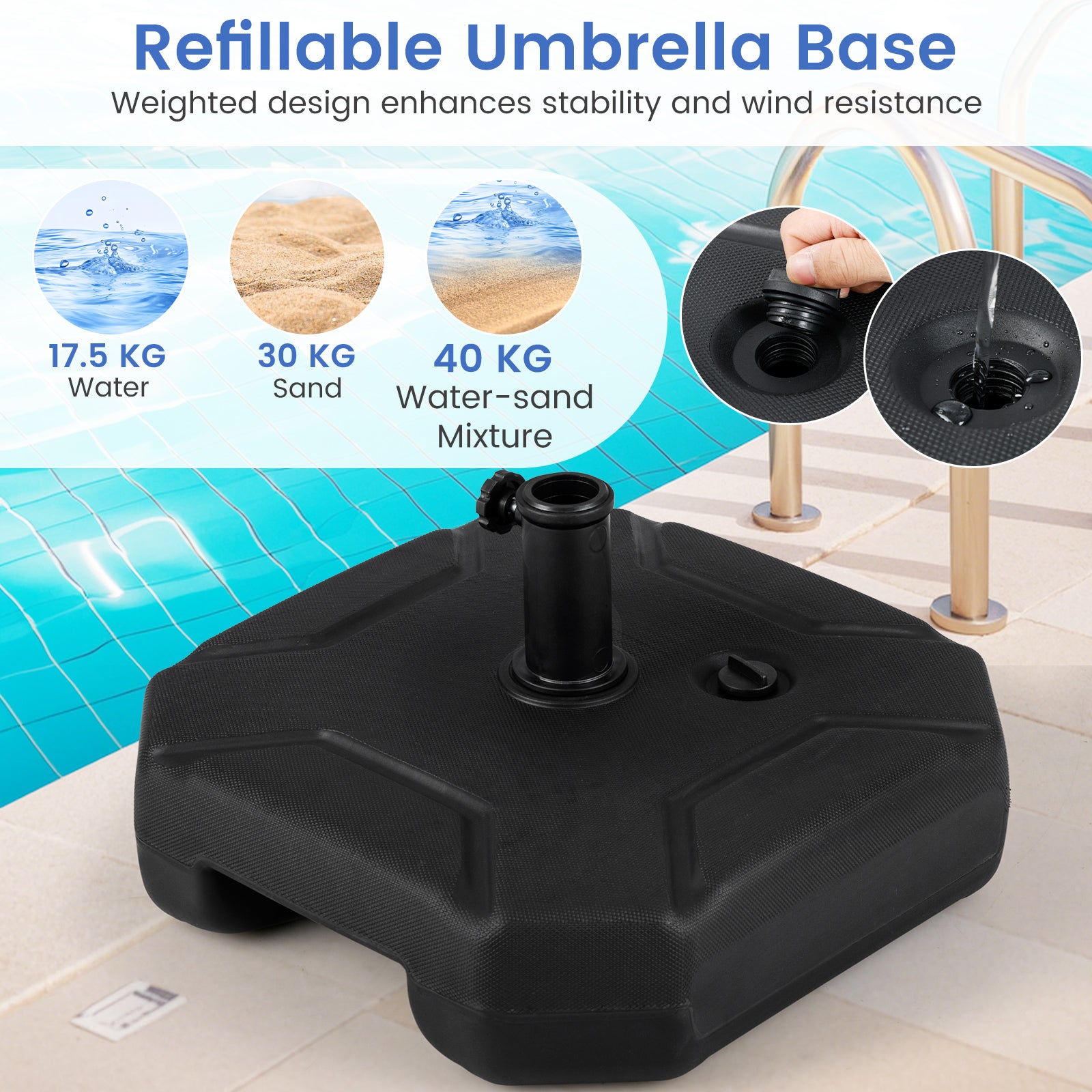 45 cm Fillable Umbrella Base 40 kg Heavy-Duty Patio Umbrella Stand