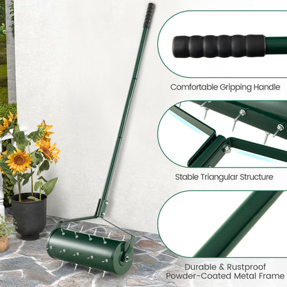 45 cm Manual Rolling Lawn Aerator Tool with 130 cm Detachable Handle-Green
