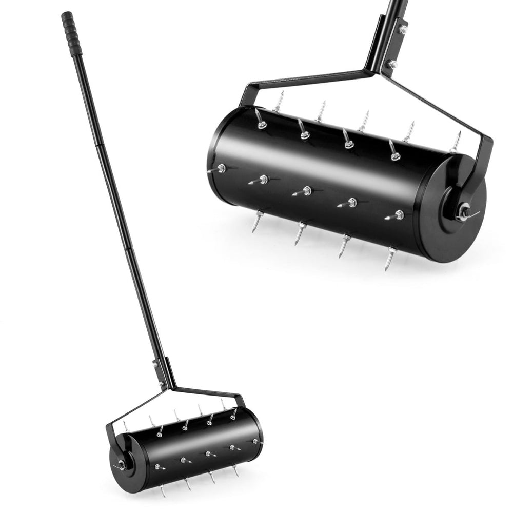 45 cm Manual Rolling Lawn Aerator Tool with 130 cm Detachable Handle-Black