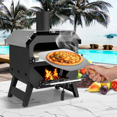 45 cm Outdoor Pizza Oven with Pizza Stone and Oxford Cloth Cover-Black