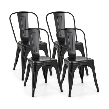 Metal High Back Bar Stools 45cm with Removable Backrest-Black-Set of 4