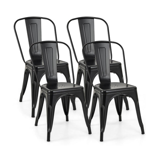 Metal High Back Bar Stools 45cm with Removable Backrest-Black-Set of 4