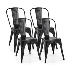 Metal High Back Bar Stools 45cm with Removable Backrest-Black-Set of 4