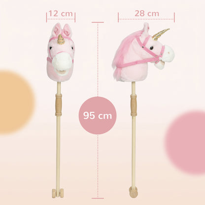 AIYAPLAY Hobby Horse with Wood Wheels, Stick Horse with Grip Handle, Sound, Plush Hobby Horse Toy for Imaginative Play, Pink