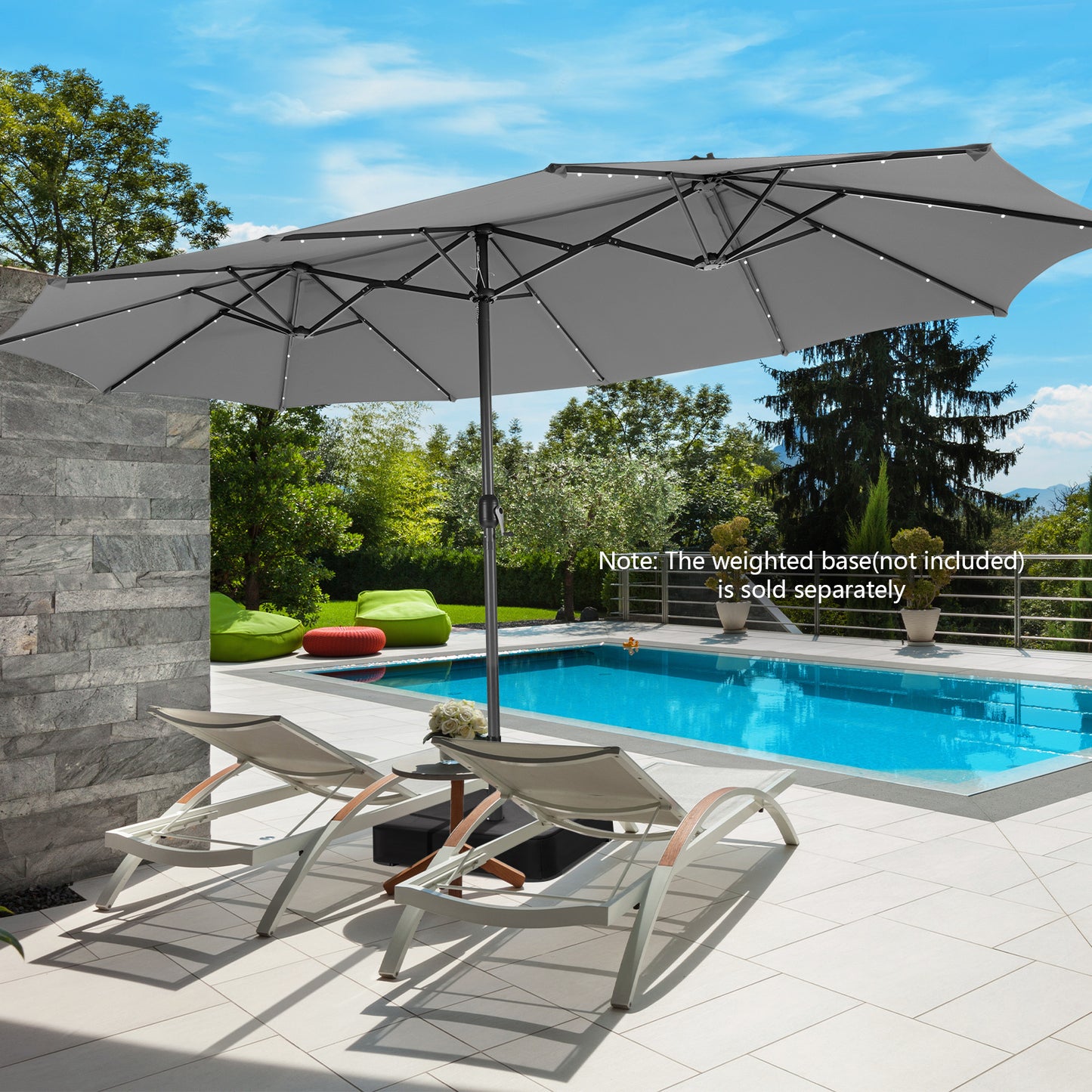 460 cm Twin Patio Umbrella with 48 LED Lights and Auto-Charging Solar Panel-HS