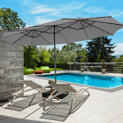 460 cm Twin Patio Umbrella with 48 LED Lights and Auto-Charging Solar Panel-HS