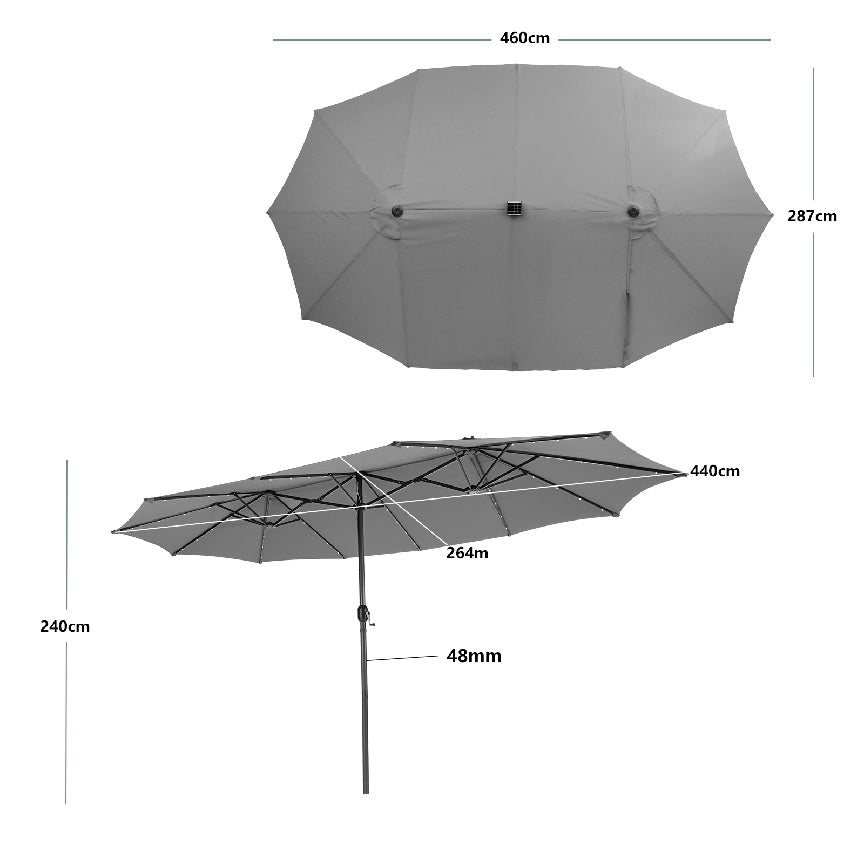 460 cm Twin Patio Umbrella with 48 LED Lights and Auto-Charging Solar Panel-HS