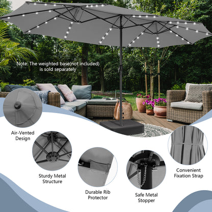460 cm Twin Patio Umbrella with 48 LED Lights and Auto-Charging Solar Panel-HS