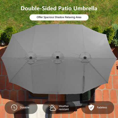 460 cm Twin Patio Umbrella with 48 LED Lights and Auto-Charging Solar Panel-HS