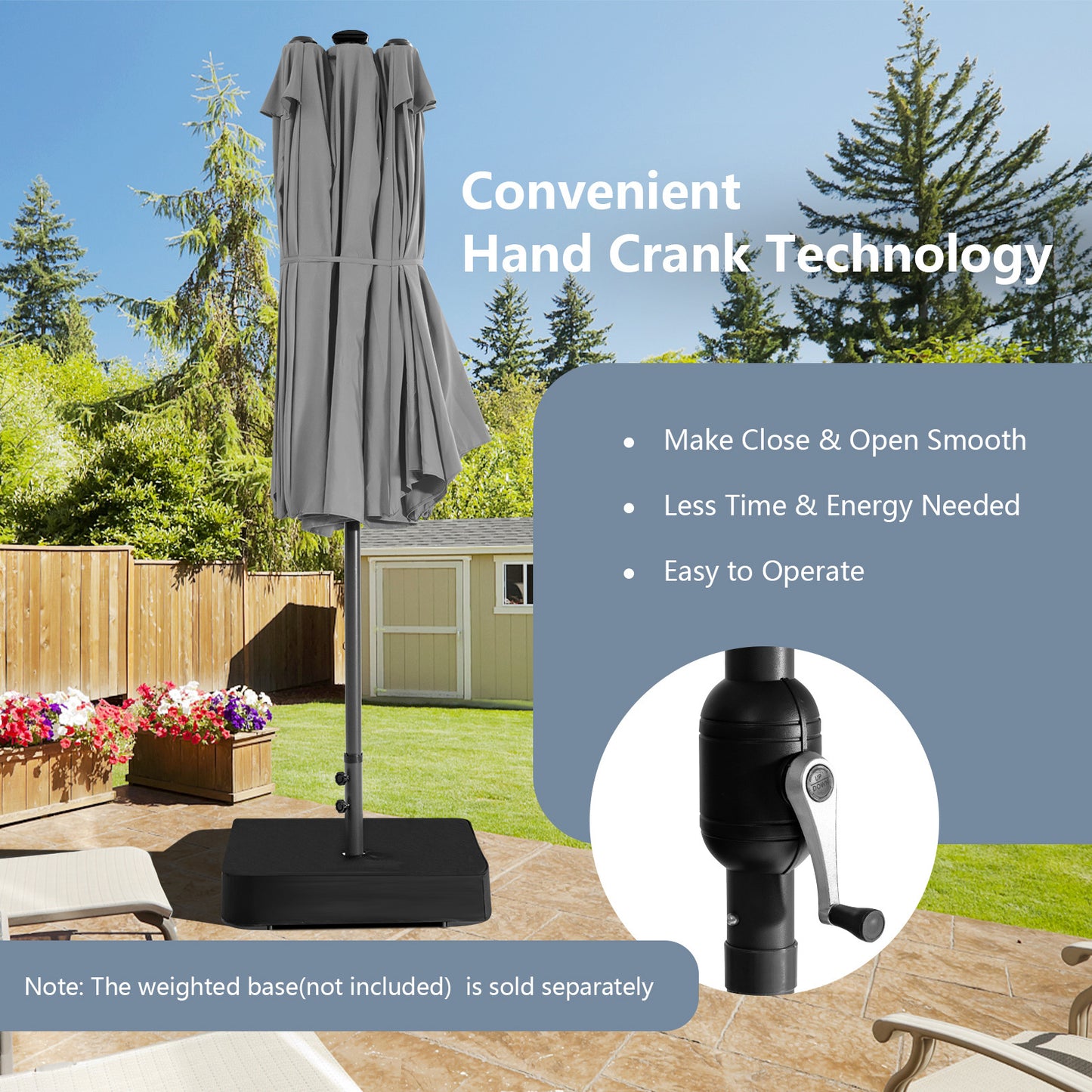 460 cm Twin Patio Umbrella with 48 LED Lights and Auto-Charging Solar Panel-HS